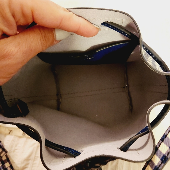 J Crew gingham blue bucket 100% leather shoulder crossbody bag - Picture 14 of 14